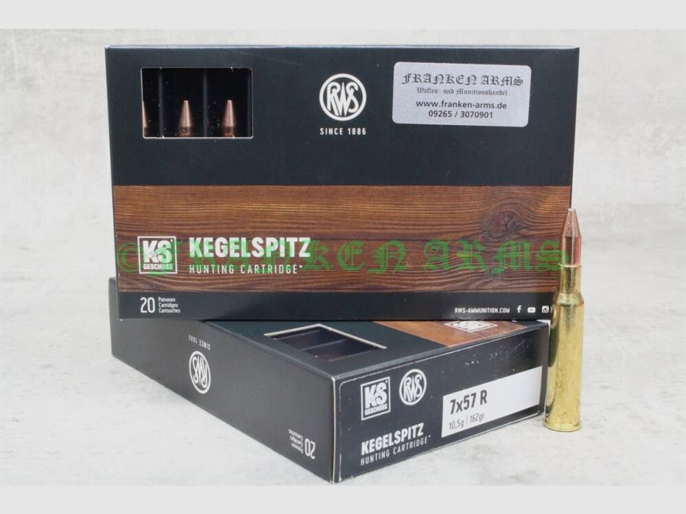 RWS Kegelspitz 7x57R 162gr. 10,5g 20 pièces Prix dégressifs