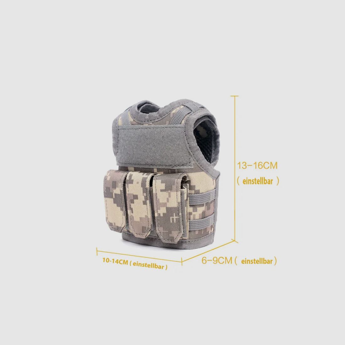Mini Tactical Schutzweste mit Fronttaschen für Bierflasche / Weinflasche / Thermosflasche - Digital-ACU