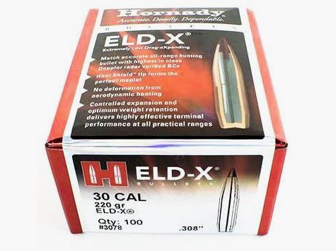 100 St. Hornady ELD-X Matchgeschosse Kaliber .308 in 220 Grain #3078