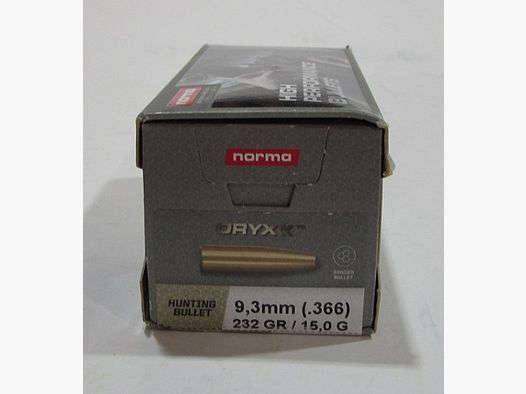 Box mit 100 Geschossen Norma Oryx Kaliber 9,3mm (0,365) 232Grains 15 Gramm