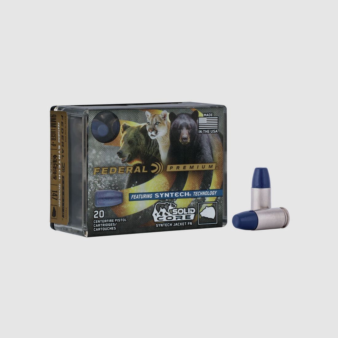 Federal Premium Solid Core 9mm Luger 147GR Solid 20 Patronen