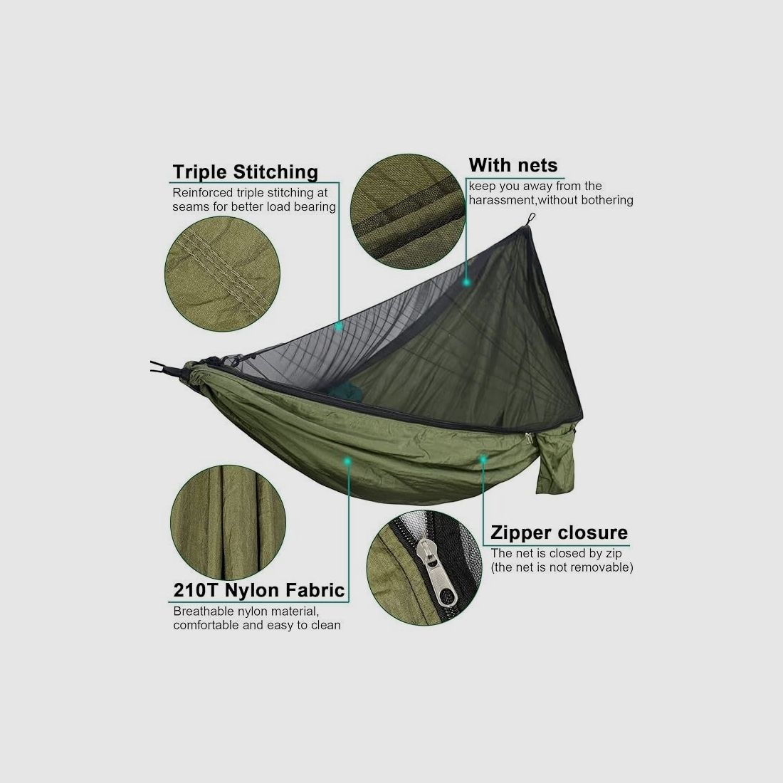UPhitnis Hängematte Outdoor mit Moskitonetz 600lb Traglast Atmungsaktiv Ultraleicht Fallschirm Nylon Camping Reisehängematte