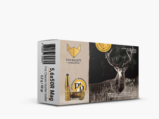 Fox Bullets Classic Hunter 5,6x50 R Mag. 3,2 g / 50 gr bleifreie Munition – 20 Patronen