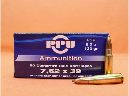 Prvi Partizan cartridges 7.62x39 Prvi Partizan 123grs PSP (A-210) box of 20 cartridges / 8.0g partial jacket