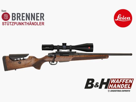 Brenner compleetpakket: BR20 L.E. (notenhout, verstelbare schoudersteun) met Leica 2.5-15x56