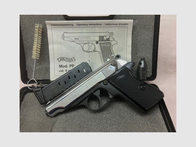 Walther PP chrome poli, calibre : 9 mm P.A.K., PTB n° 620, inutilisé