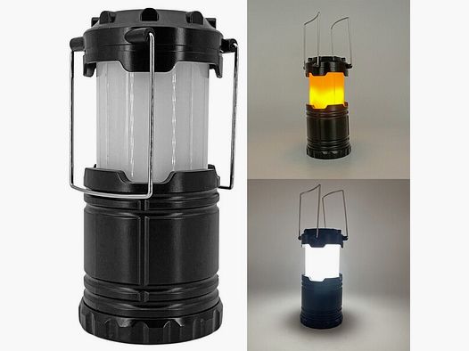 Campinglaterne mit Flammeneffekt 2-in-1 - Batteriebetrieb (3xAA), klein und handlich
