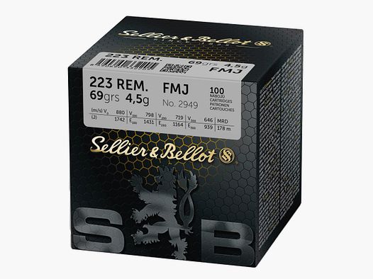 Cartouches Sellier Bellot 223 rem FMJ VRAC x100 69gr 4.5g