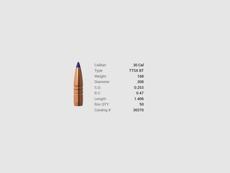 Barnes Geschoss .30/.308 168GR Tipped TSX BT 50 Stück