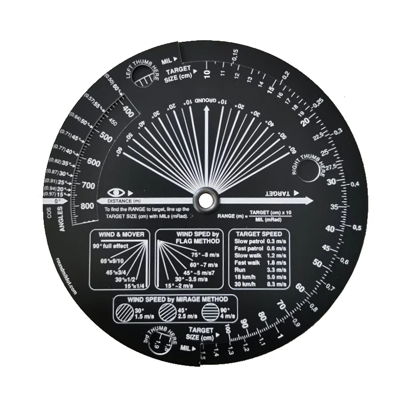 Round MilDot calculateur métrique à cadran avec autocollants pour cartes D.O.P.E.
