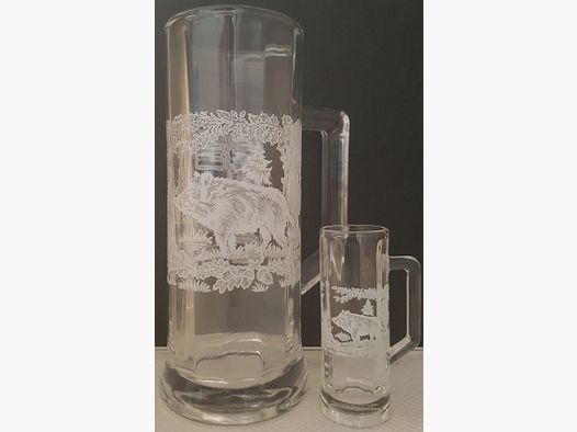 Glasogen met stempel, wild zwijn motief