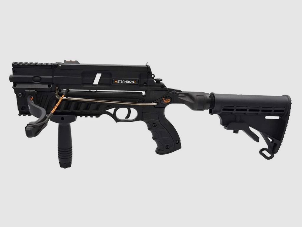 Multishot Pistolenarmbrust Steambow AR-6 Stinger II Tactical 55 Ibs Tuning Abzug Schnellwechsel-Wurfarmsystem inklusive ZubehĂ¶r (P18)