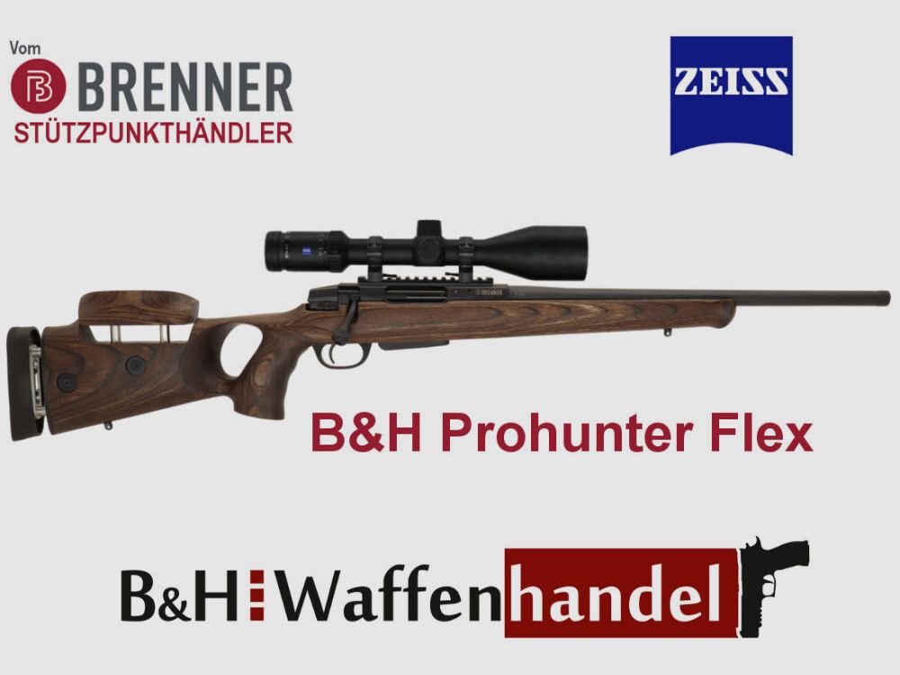 Brenner Komplettpaket: BR20 B&H Prohunter Flex Lochschaft mit Zeiss V6 2.5-15x56 fertig montiert
