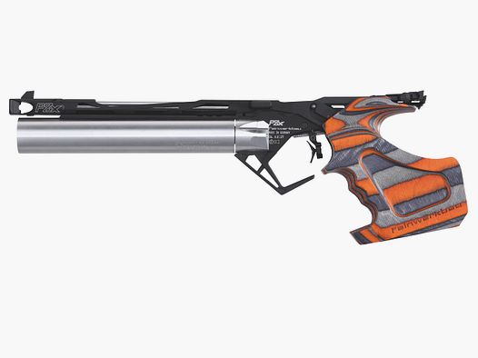 Pistola ad aria Feinwerkbau P8X destra misura M legno laminato arancione