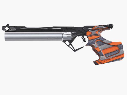 Pistola ad aria Feinwerkbau P8X destra misura M legno laminato arancione
