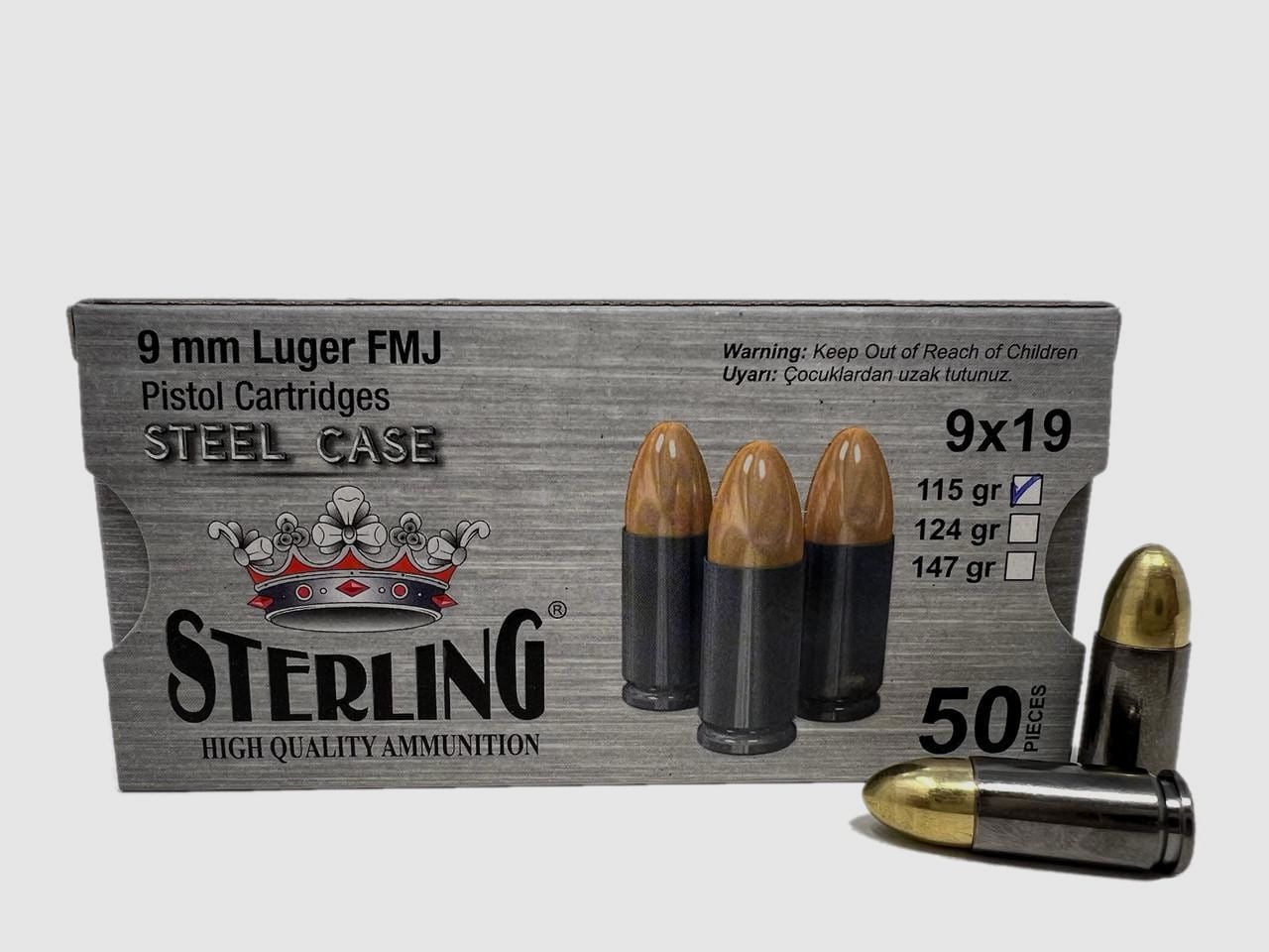 Munizioni Sterling 7,5 g bossolo in acciaio 9mm Luger