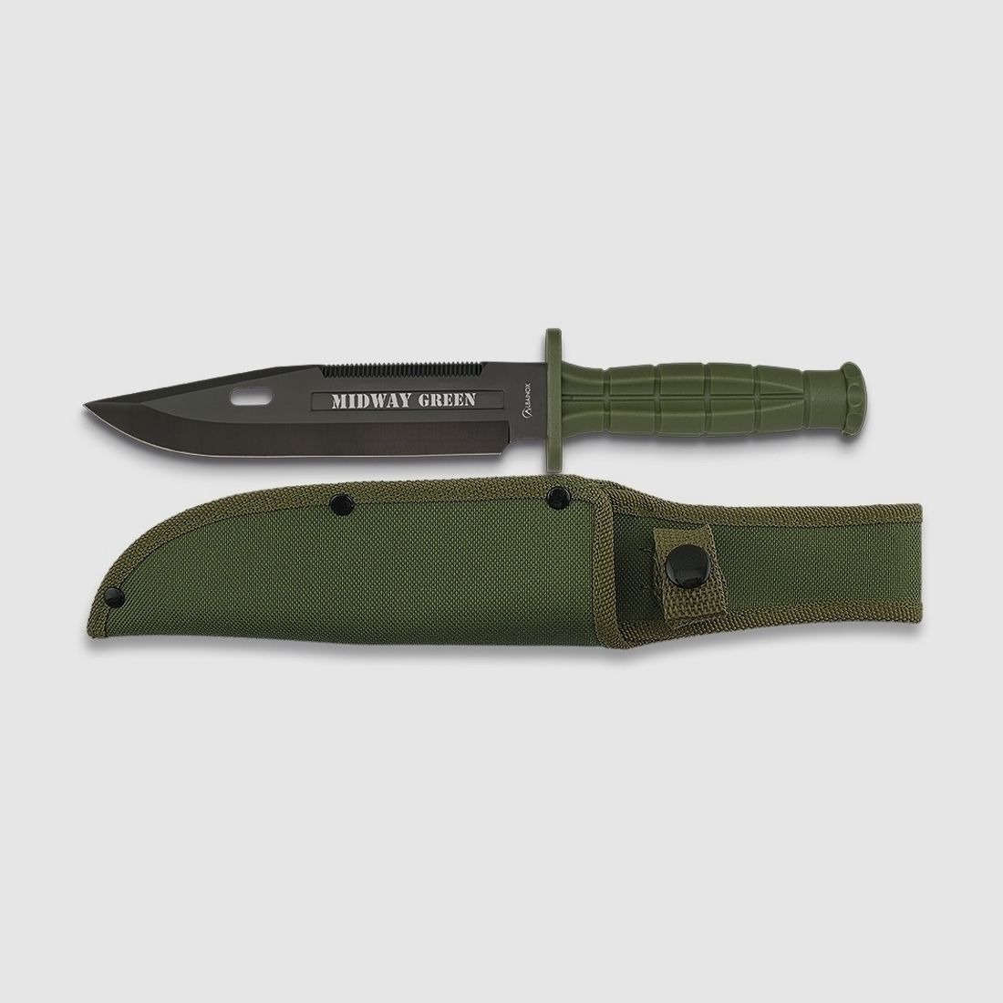 Einsatzmesser Widway Green Sägerücken-Klinge mit Nylonscheide