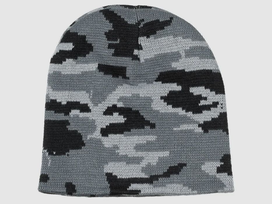 Strickmütze, "Beanie", Tarn (Schwarz-Weiß-Grau), fein gestrickt