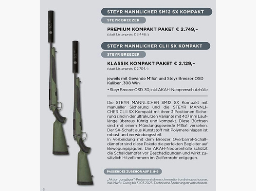 Pacchetto completo arma + silenziatore Steyr pacchetto per giovani cacciatori STEYR MANNLICHER SM12 SX COMPATTO