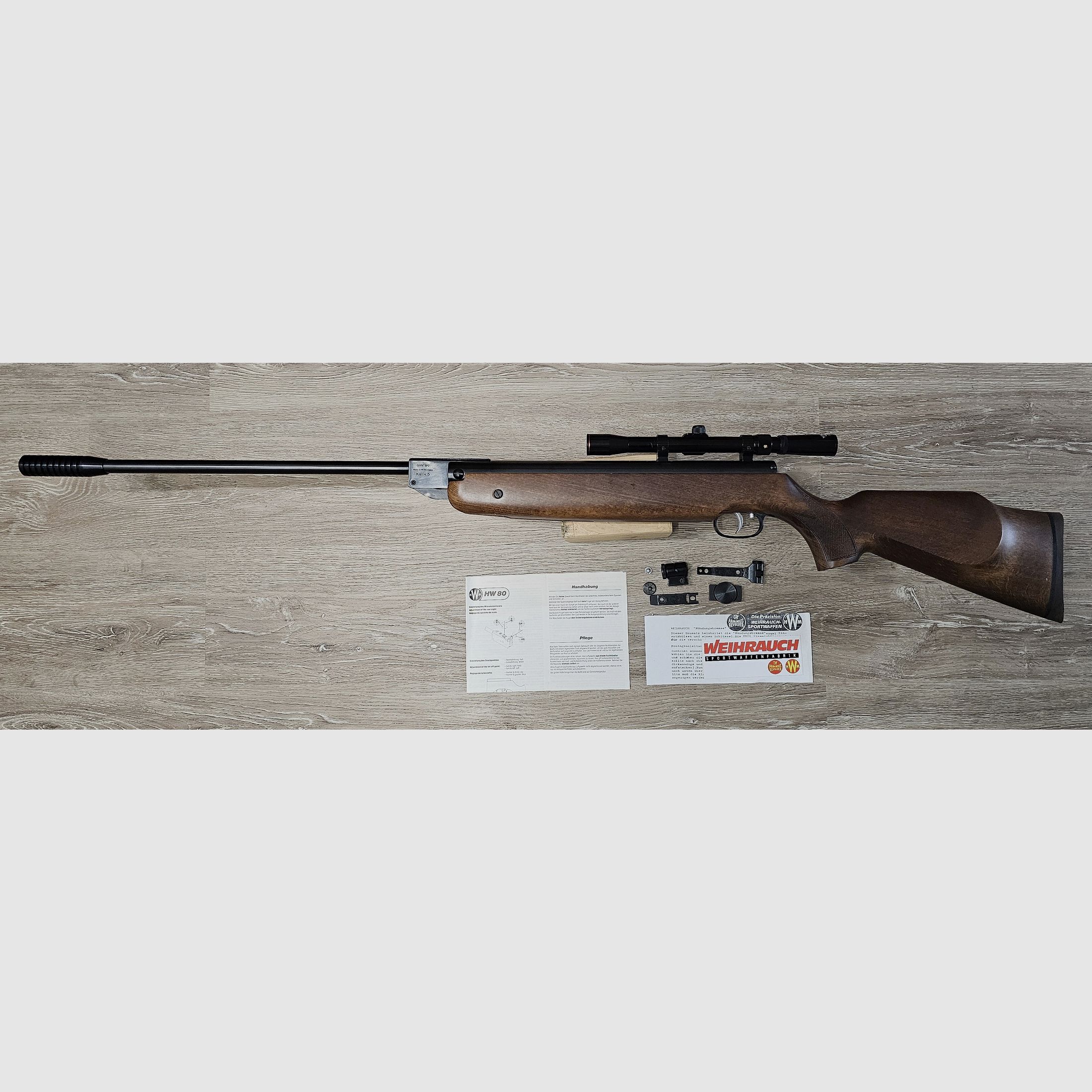 Weihrauch HW80, kaliber 4,5 mm, ver reikende luchtgeweer met Norconia 3-7x20 richtkijker