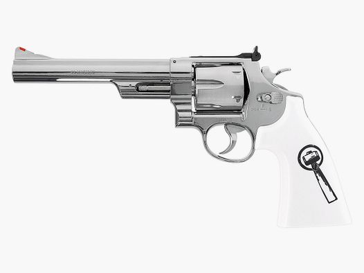 CO2 Softair Revolver Smith & Wesson 629 Trust Me Vollmetall vernickelt weiĂźe Griffschalen Kaliber 6 mm BB (P18)