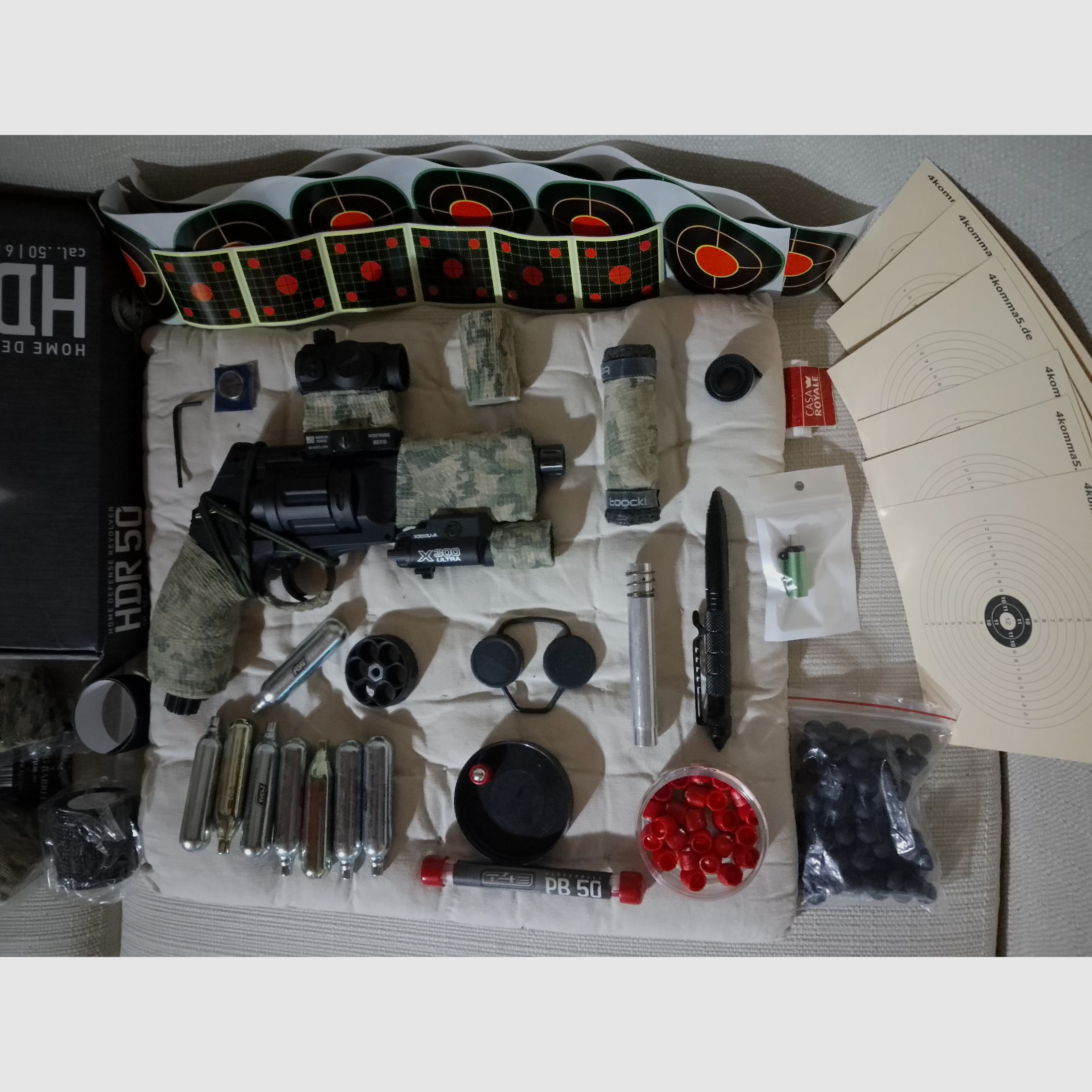 T4e HDR50 Tuning canna rosso verde punto di mira pallini in acciaio gomma RAM Paintball marker Cal .50 set lampada capsule CO2