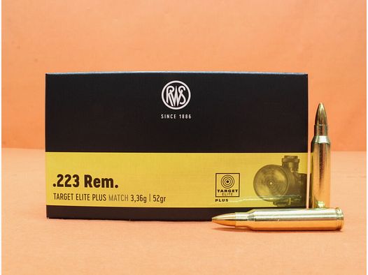 RWS cartridge .223Rem RWS 52grs HPBT (2411633) VE 20 cartridges (Target Elite Plus)/ 3.37g hollow point match
