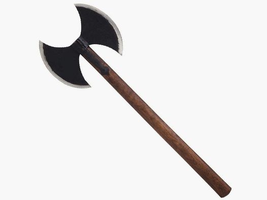Powerful double axe with wooden handle