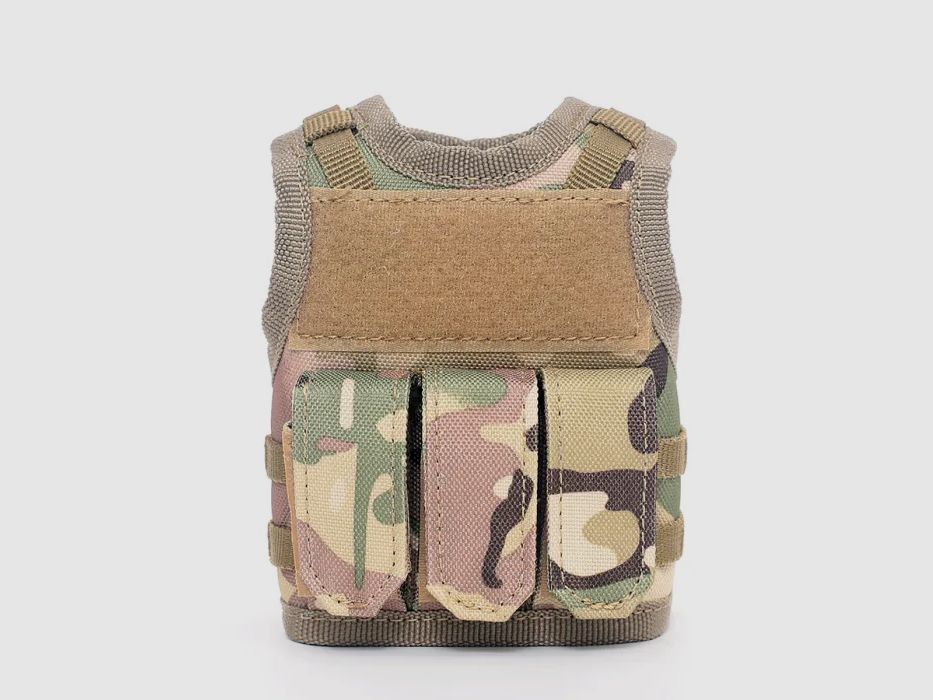 Mini Tactical Schutzweste mit Fronttaschen für Bierflasche / Weinflasche / Thermosflasche - MultiCam