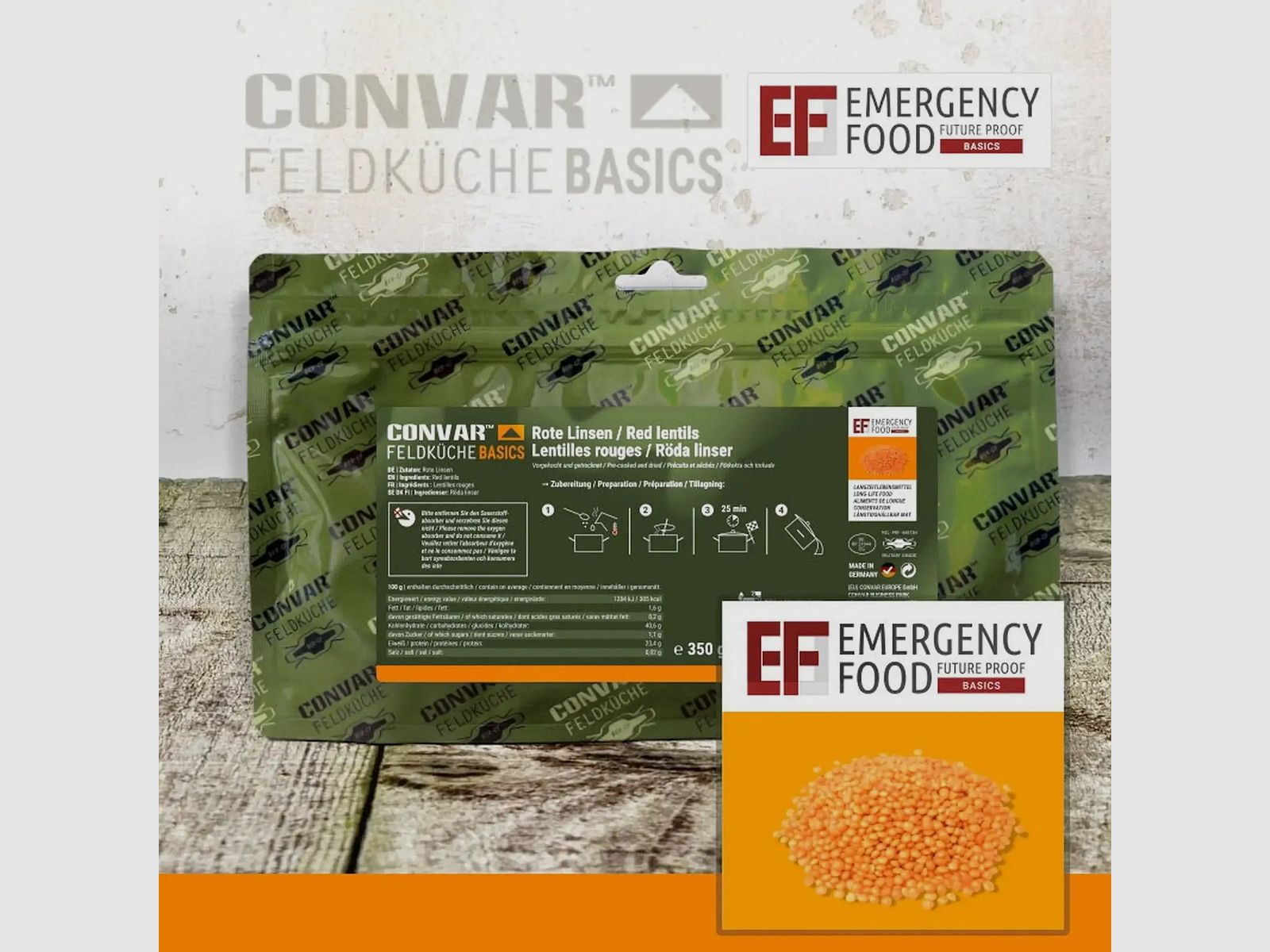 Nourriture d'urgence Nourriture d'urgence Bases de cuisine de campagne Lentilles rouges 350 g