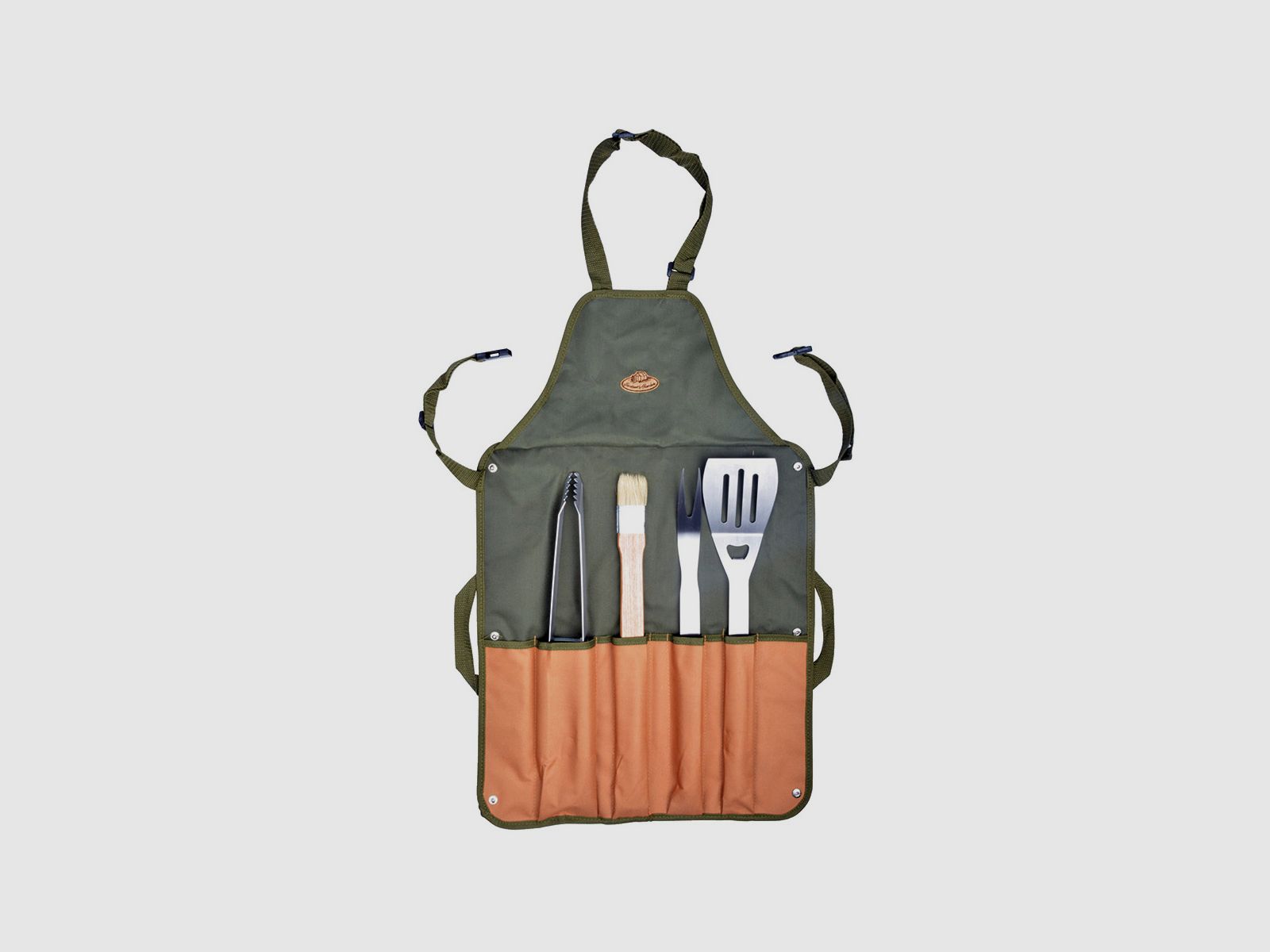 Grill apron with 4-piece grill utensils
