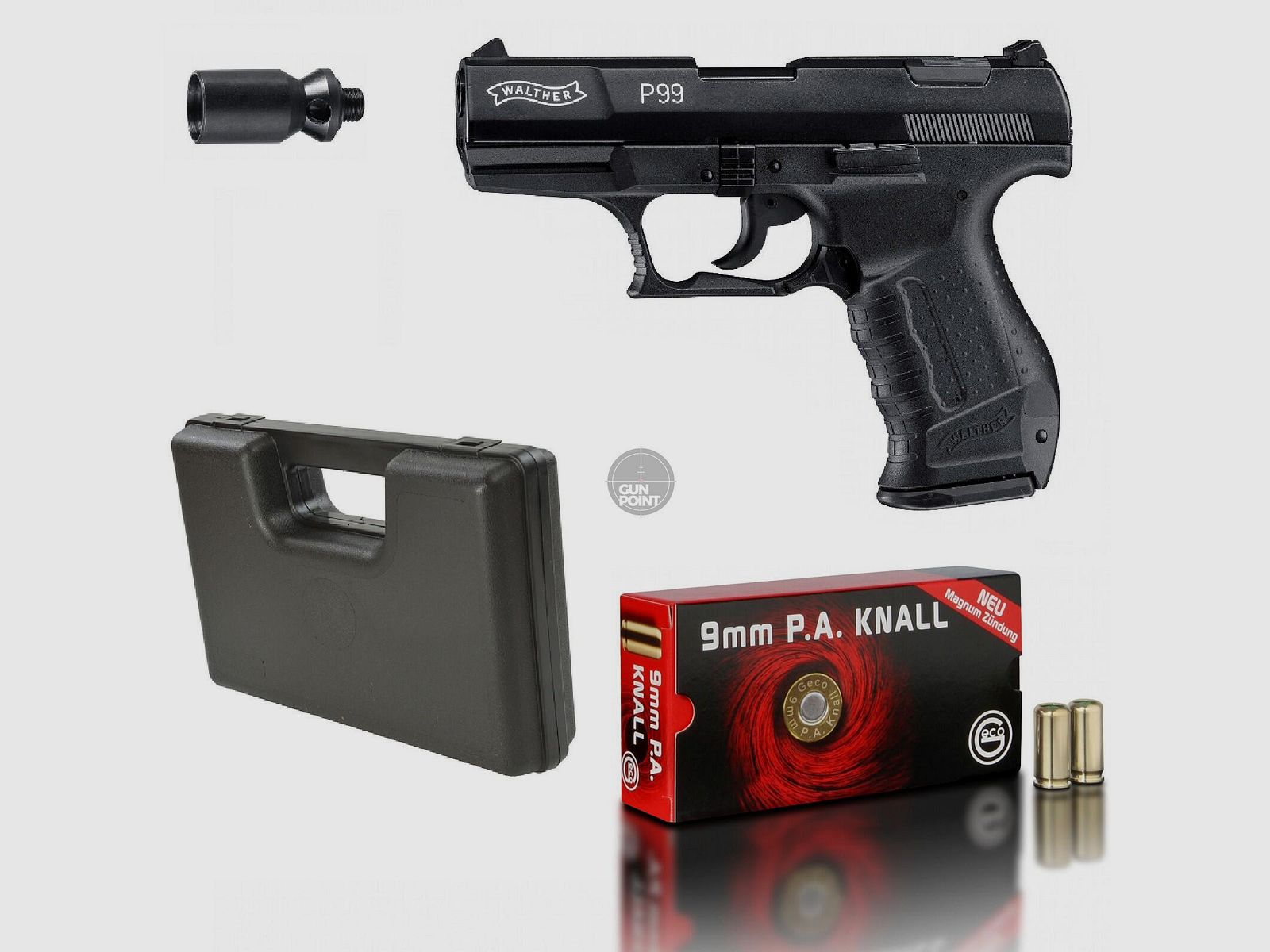 SET !!! Schreckschuss - Pistole - Walther - P99 - 9 mm P.A.K. inkl. Koffer & 50 Schuss Munition