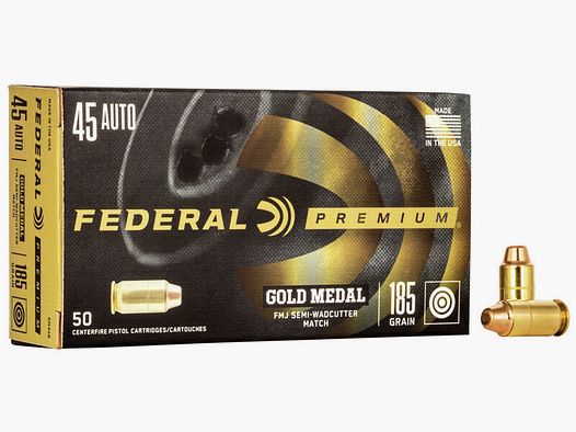 Federal Premium Gold Medal .45 ACP 185GR FMJ SWC 50 cartucce