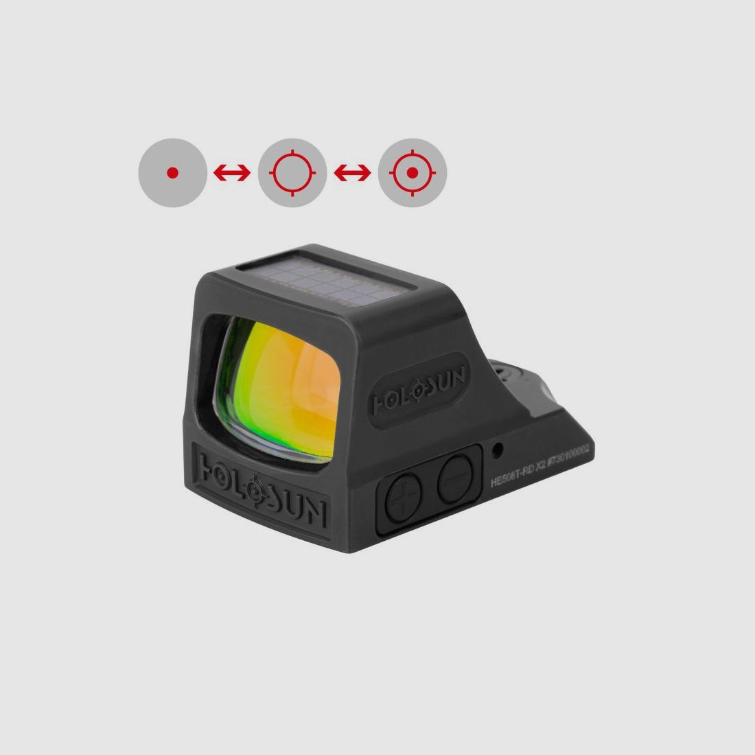 Holosun Reflexvisier HE508T-RD-X2-Black mit rotem Wechselabsehen: 2MOA Dot, 32MOA Circledot & 32MOA Circle, Bild 1 von 2