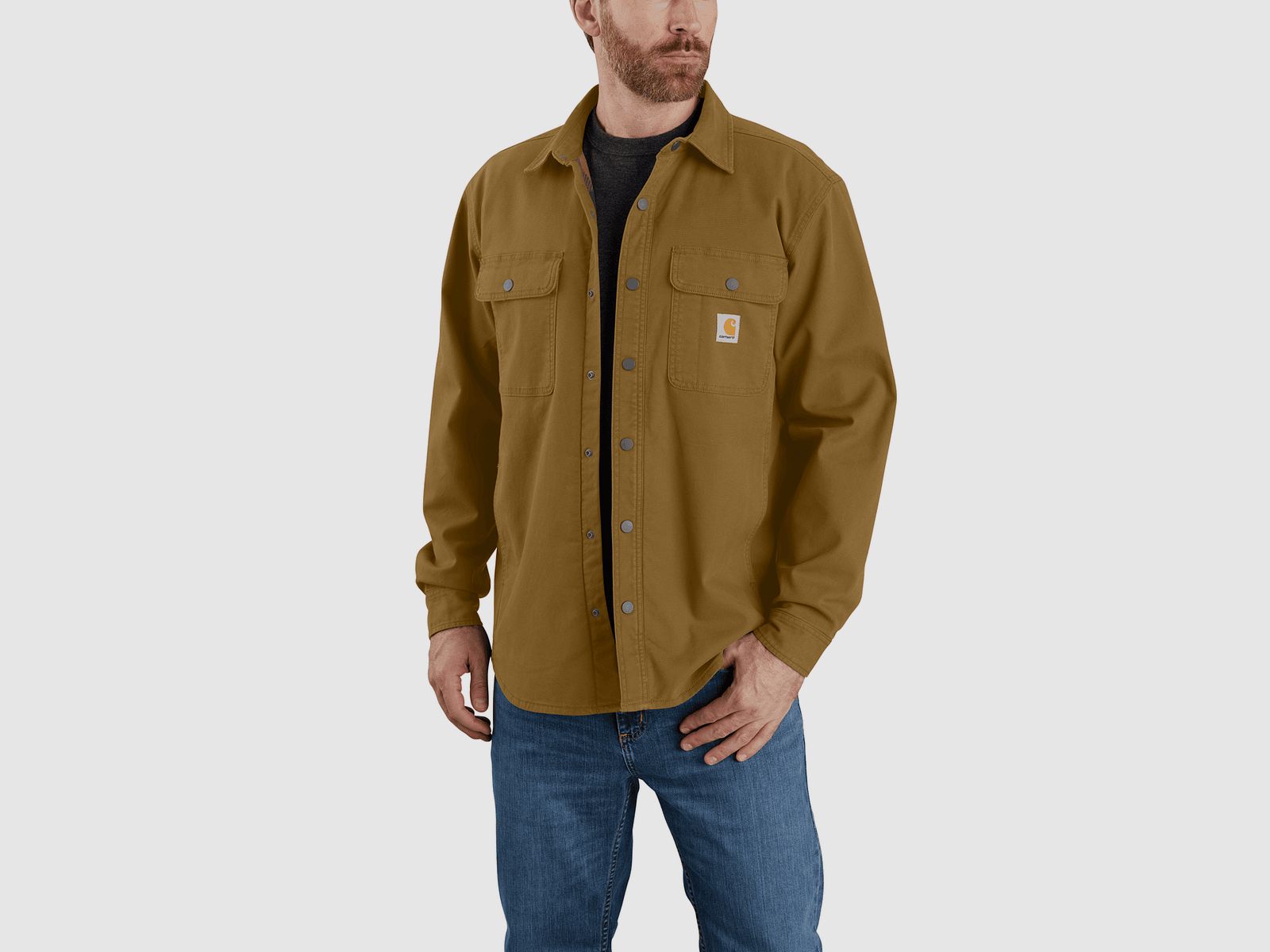 Carhartt Rugged Flex™ Relaxed Fit Canvas Fleece-Lined Shirt Jac Men Oak Brown M