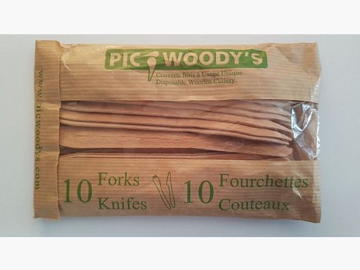 Pic Woody's cubiertos de madera para 10 personas (tenedor/cuchillo)