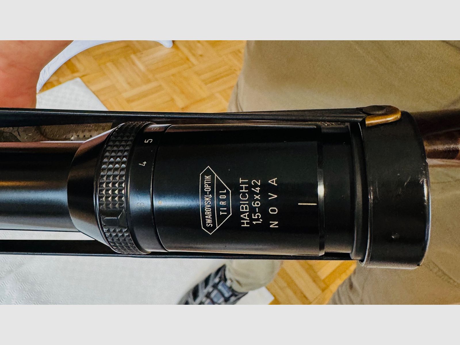 Drilling Simson Modell 30 – 7×65 R / 16/70 – mit montiertem Einstecklauf .22 Magnum (WMR) – Swarovski Habicht 1,5–6×42, Absehen 1 – Suhler Einhakmontage