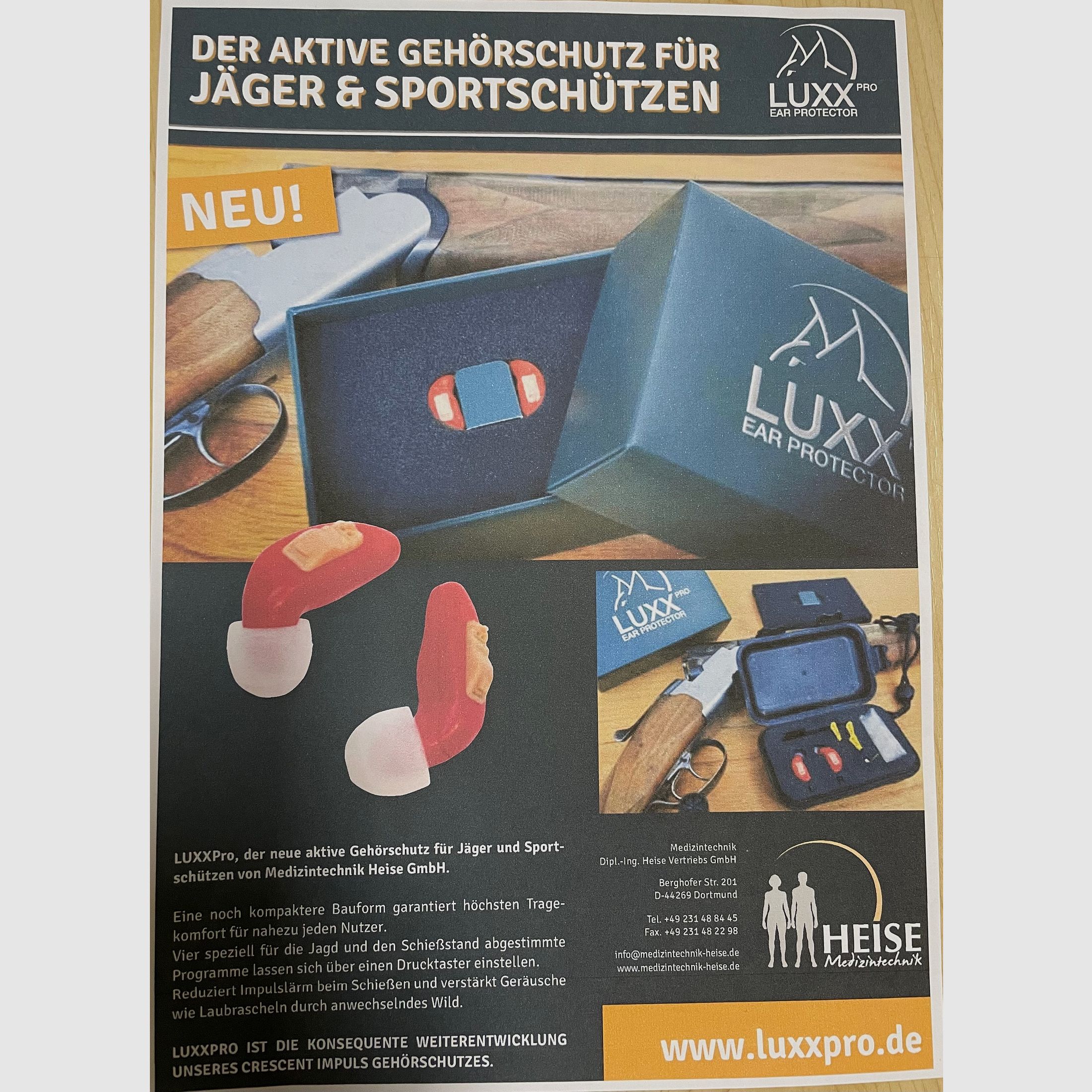LUXX pro Ear PROTECTOR - aktiver Gehörschutz von Heise Medizintechnik - kein Peltor, Hörluchs
