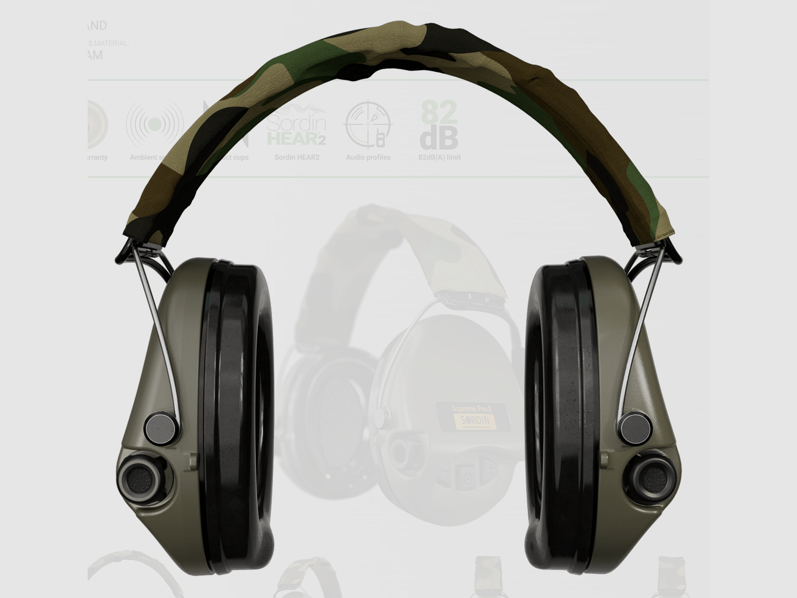 Sordin 75302-X-S Electronic Hearing Protection Supreme Pro X Headband Green Camo