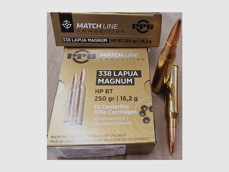 .338Lapua Mag./250grs. HPBT Match PPU A-583 10 Stk. Wieder Lieferbar!!