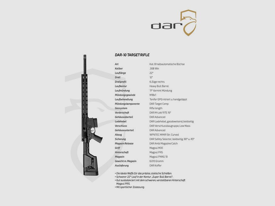 Fusil de tir DAR-10 | AR10 – 22"