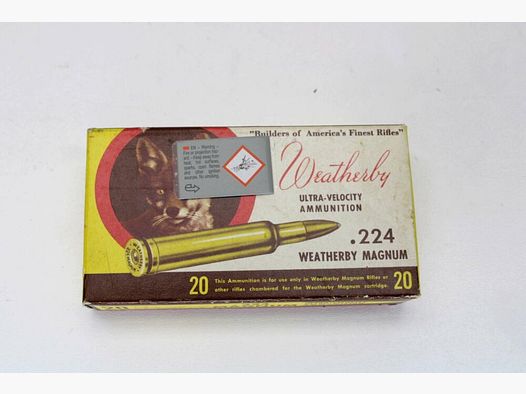 20 Schuß Weatherby .224 Weatherby Magnum Ultra Velocity mit 94grs. Soft Poi