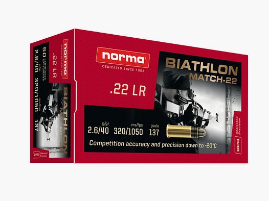Box mit 50 Patronen .22LR NORMA BIATHLON MATCH 40 grains LRN