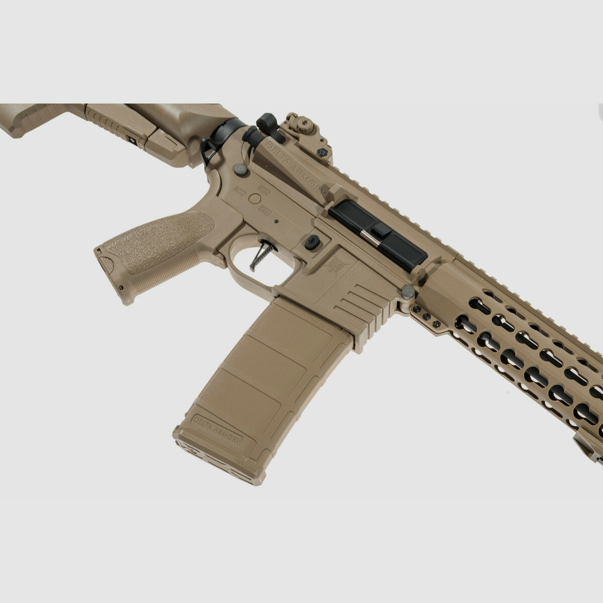 AR15 KeyMod 10 Zoll PREDATOR CHARLIE TAN S-AEG Softair Gewehr Frei ab 18 Jahren | Delta Armory