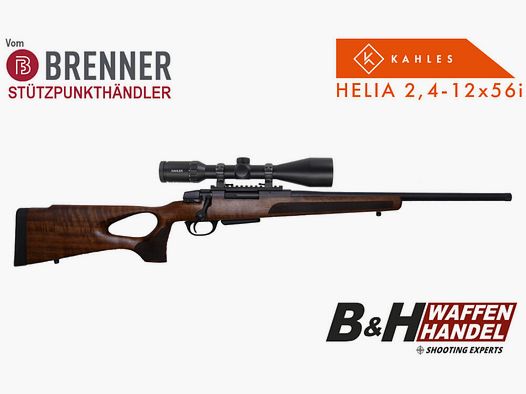 Brenner Komplettpaket: BR20 Lochschaft mit Kahles Helia 2.4-12x56 Jagd Repetierer Büchse Komplettset