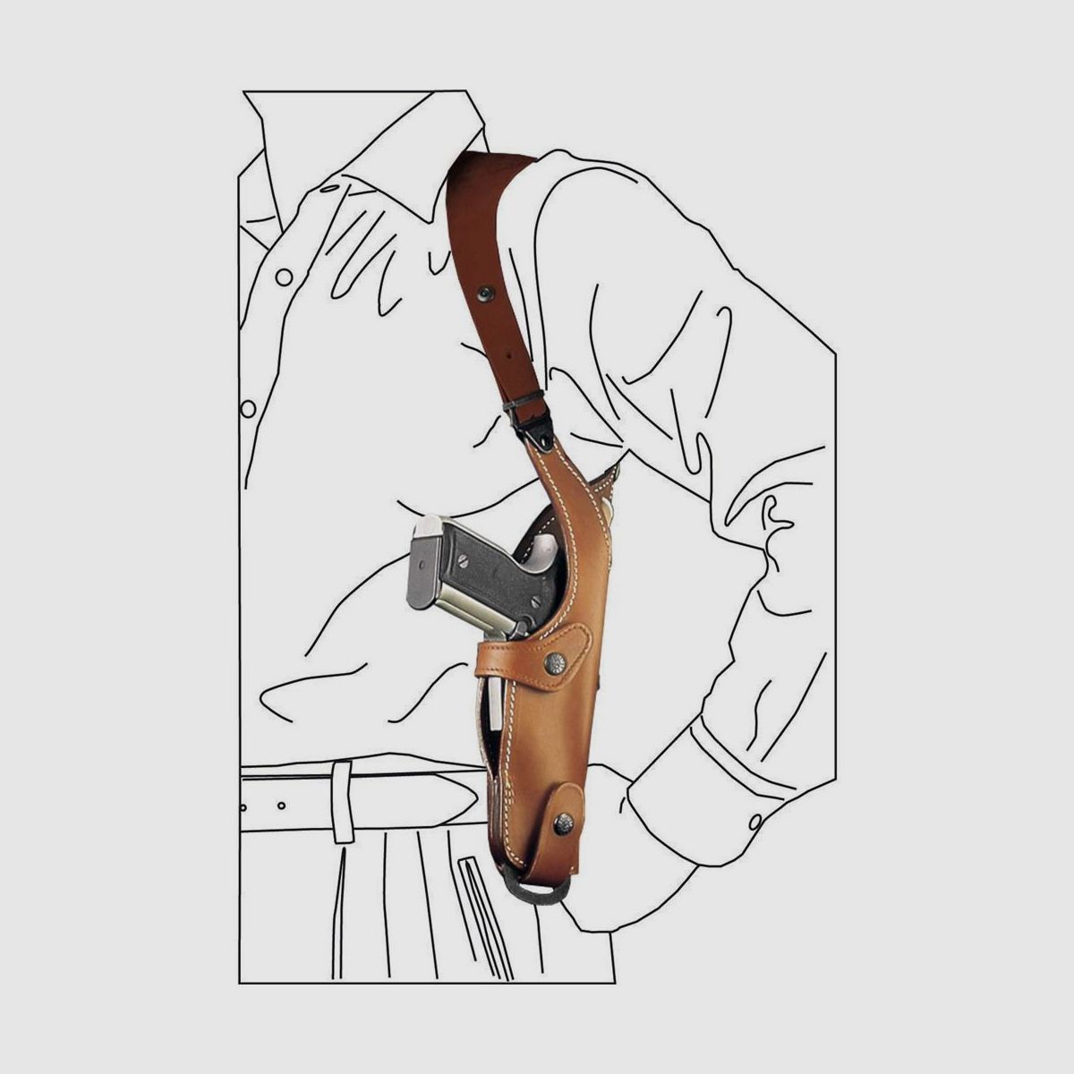 Vertikales Leder-Schulterholster Medium Linkshänder Braun