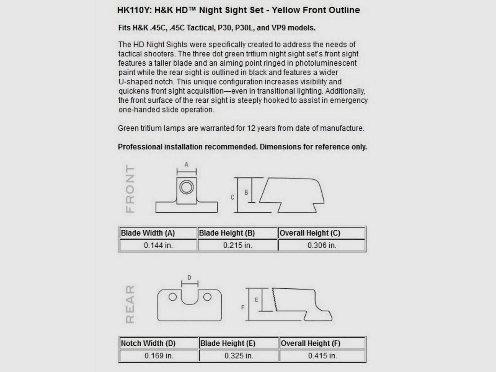 Trijicon	 N-Visierset HD XR gelb H&K Pistole