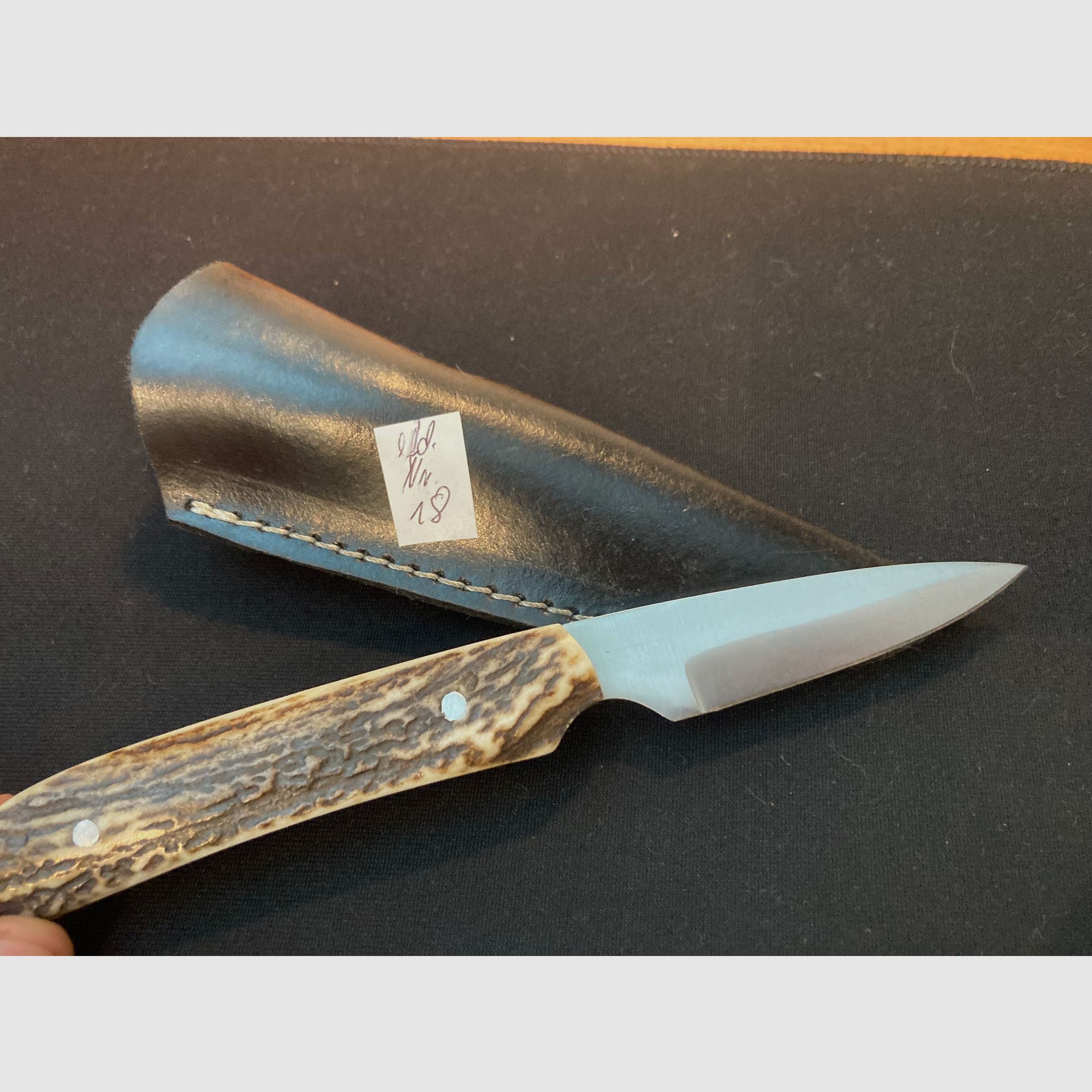 Jagdmesser, Gürtelmesser, Hirschhorn, Lederscheide schwarz