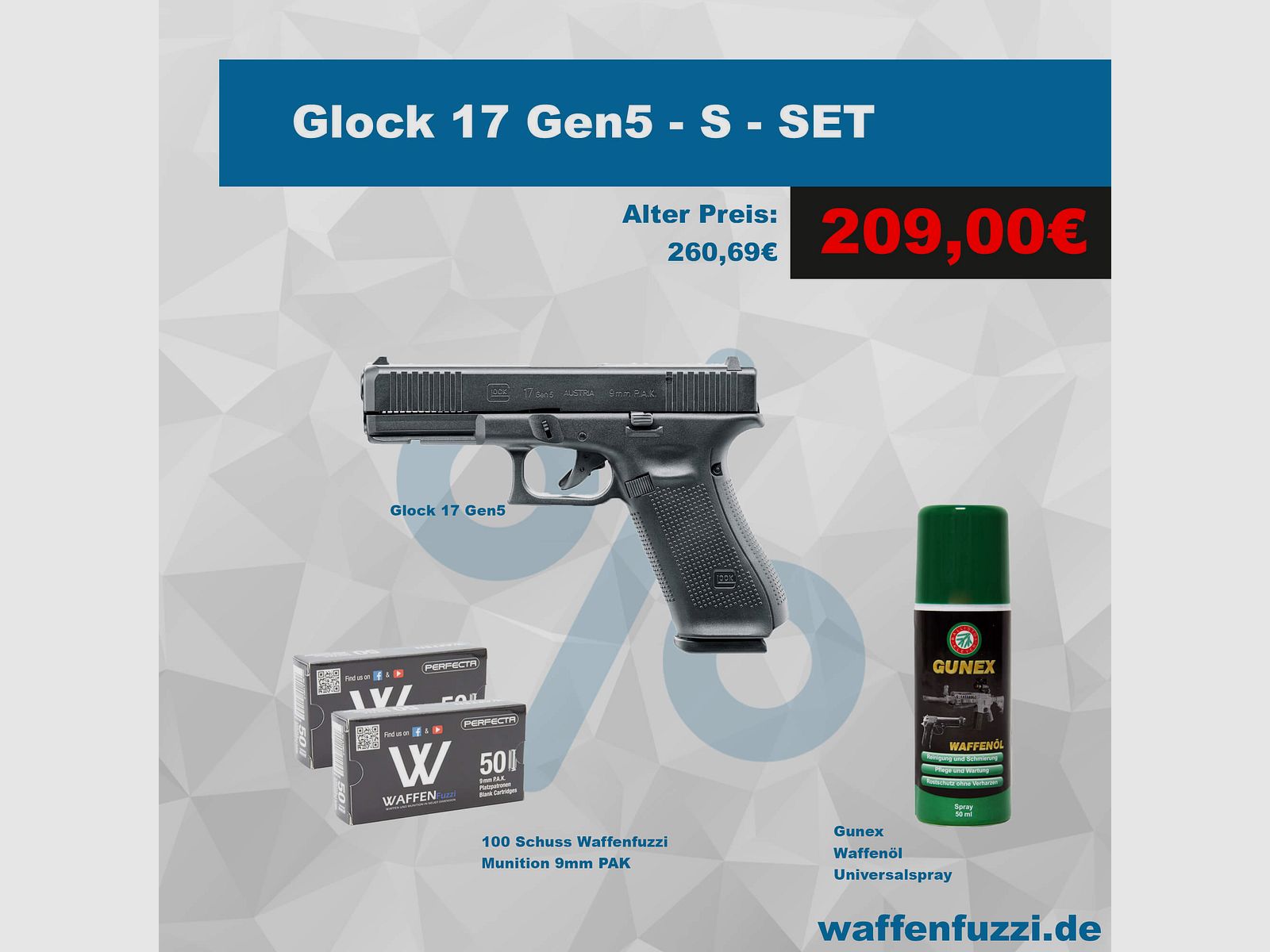 Glock 17 Gen5 Schreckschusspistolen Set "S" Kaliber 9mm PAK