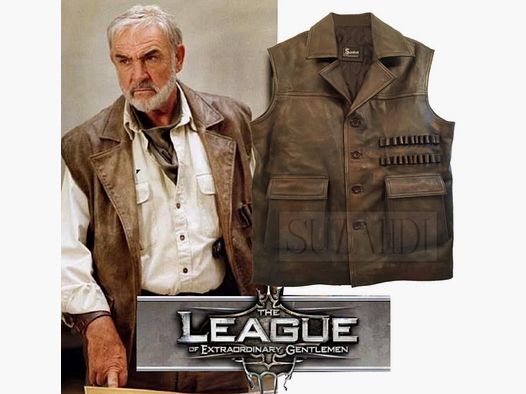 Kamizelka skórzana Sean Connery Allan Quatermain Safari Kamizelka Nowa